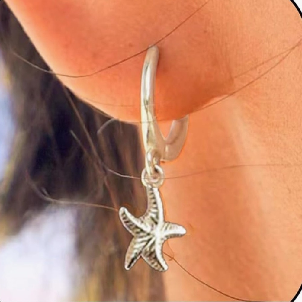 Exquisite 925 Sterling Silver Starfish Hoop Earrings